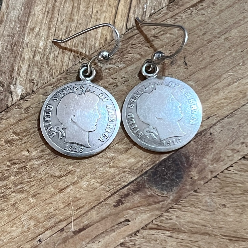 Vintage 90% Silver UNITED STATES 1916 Dime Coin Dangle Earrings 🪙